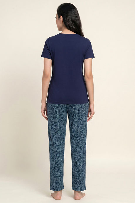 Zivame Knit Cotton Pyjama Set - Blue Depths — image 3